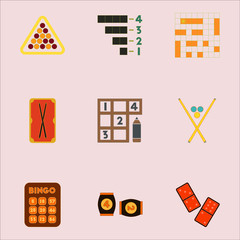 games icons set, table games collection