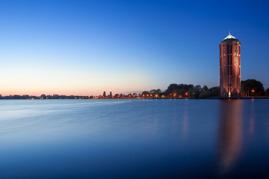 Water tower and lake in Aalsmer, Holland