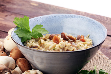 risotto with mushrooms, fresh herbs and parmesan cheese.