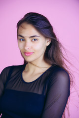 Fototapeta premium Beauty salon, Cheerful pretty woman with long, brunette hair