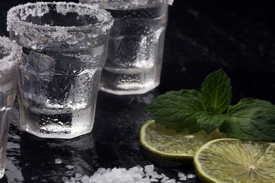 Tequila shots with salt and lime