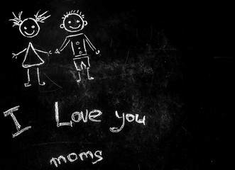 drawing with chalk on a black background for a mother