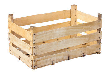Old wooden box for fruit isolated on a white background