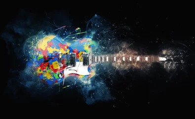 Zelfklevend Fotobehang Kleurrijke psychedelische rockgitaar - grunge illustratie © Dimitrius