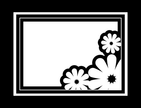 Silhouette frame with decorative flowers. Vector clip art