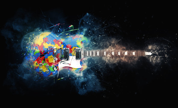 Colorful psychedelic rock guitar - grunge illustration