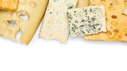 Various types of cheese isolated on white