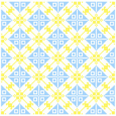 Blue and Yellow Background of the Cross. Geometric Ornaments. Vector Illustration.