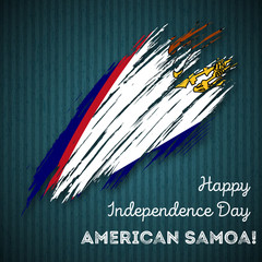 American Samoa Independence Day Patriotic Design. Expressive Brush Stroke in National Flag Colors on dark striped background. Happy Independence Day American Samoa Vector Greeting Card.