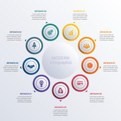 Vector illustration Modern Infographic diagram business steps for 9 options.