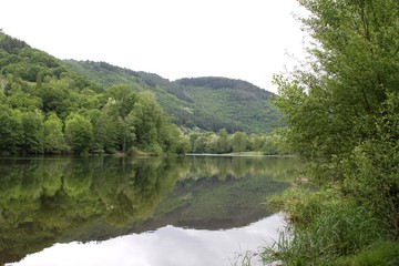 Obraz premium forêt se reflétant dans la rivière Dordogne
