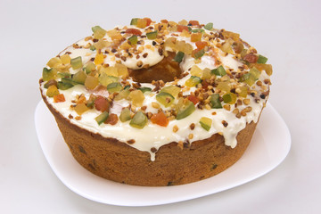 Candied fruit cake. Traditional dessert at parties.