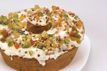 Candied fruit cake. Traditional dessert at parties.