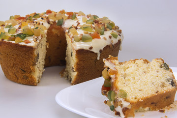 Candied fruit cake. Traditional dessert at parties.