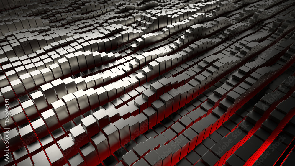 Poster 3d render abstract metallic background illustration. metal rectangles. geometry primitives with rand