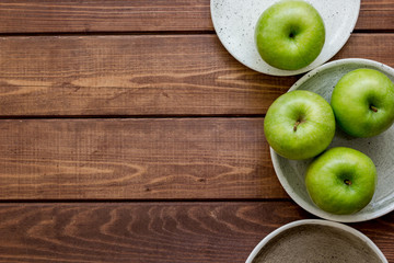 summer food with green apples on white background top view mock up