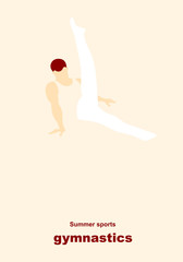 Vector illustration. Illustration shows a gymnast performing acrobatic movements on a goat. Sport. Gymnastics