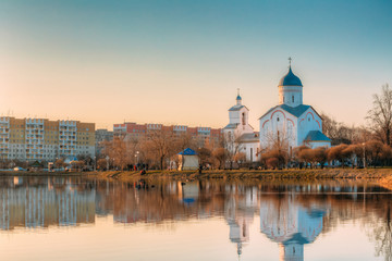 Fototapeta na wymiar St. Alexander Nevsky Church in Gomel, Homiel Belarus. Church At 