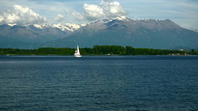 Viverone lake and the Alps in Piedmont - In north Italy