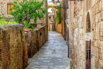 View of an alley in the historic district of Colle Val d'Elsa a small town near Siena in Tuscany