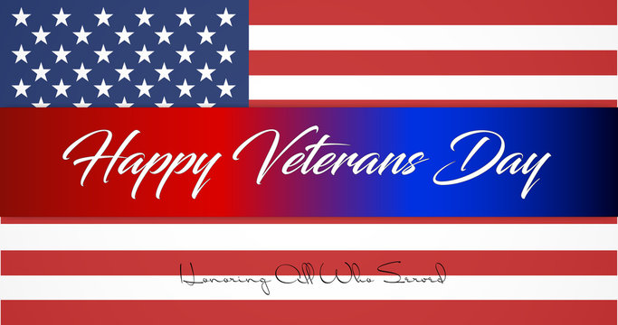 Creative illustration,poster or banner of happy veterans day with u.s.a flag background.