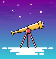 Thin line design of telescope looking to the stars and planets. Concept of science and discovery. Vector illustration.