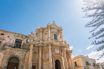 The facade of the church of St. Dominic - a magnificent specimen "Sicilian Baroque" in Noto, Sicily, Italy.