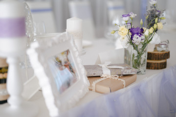 Closeup shot of the wedding decoration elements  at daylight
