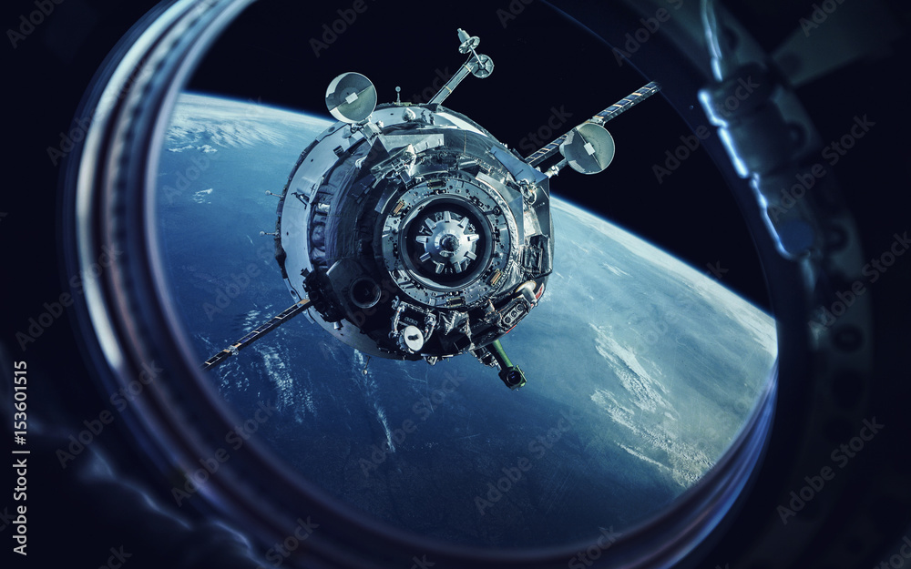 Canvas Prints view from spaceship porthole. earth and spacecraft. elements of this image furnished by nasa
