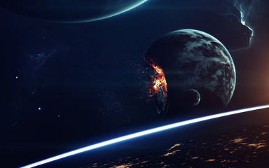 Fototapeta na wymiar Planet Explosion. Apocalypse. End of The Time. Science fiction art. Beauty of deep space. Elements of this image furnished by NASA