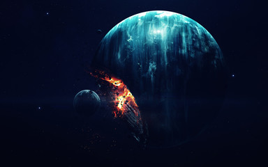 Planet Explosion. Apocalypse. End of The Time. Science fiction art. Beauty of deep space. Elements...