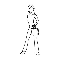beauty woman standing shopping concept outline vector illustration