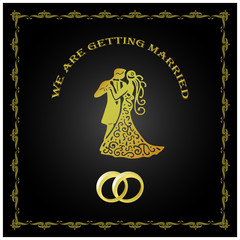 We are getting married template card. Save the date. Wedding invitation with couple. Bride and groom. Vector illustration.