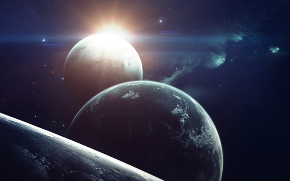 Fototapeta Deep space imagination, planets, stars and galaxies in endless universe Elements of this image furnished by NASA