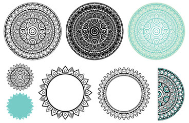 Set elements from mandala. Vector mandala collection in black and turquoise colors. For your creative and coloring book.