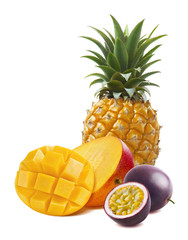 Mini pineapple, mango, passion fruit isolated