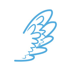blue wing feather fly decoration symbol emblem vector illustration