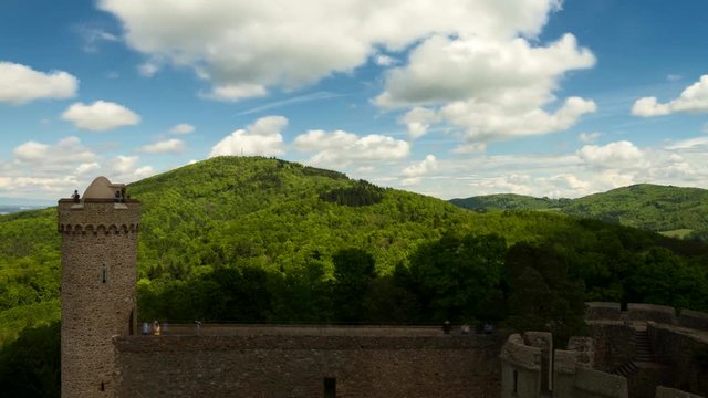 Time lapse - Moving clouds over castle Auerbach, Hesse, Germany