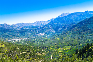 Naklejka na ściany i meble Hiking and trekking adventure landscape Psiloritis mountains range wonderland destination in Crete, Greece
