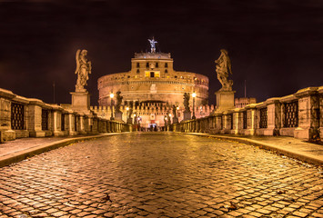 Naklejka na ściany i meble Saint Angel Castle and bridge over the Tiber river in Rome