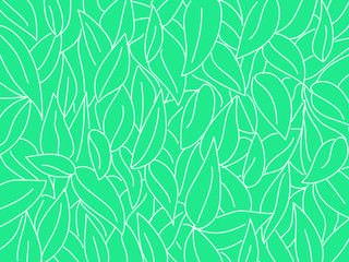 Naklejka na ściany i meble Green leaves doodle pattern background