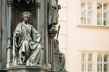 Obraz premium Close up of statue Of Czech King Charles Iv In Prague, Czech