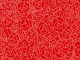 Red flowers doodle pattern background - 153624956