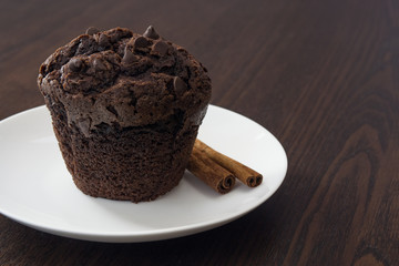 Cupcake with cinnamon and chocolate on a plate
