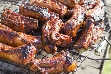 Pork ribs on grill