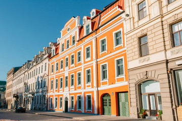 Fototapeta na wymiar Riga Latvia. Facades Of Old Architectural Buildings On Jekaba Street