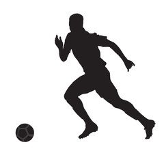 Fototapeta na wymiar Running soccer player, vector silhouette, side view