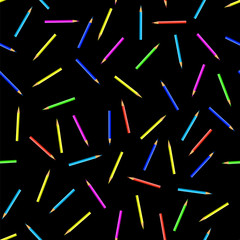 Colored Pencils Seamless Pattern on Black Background