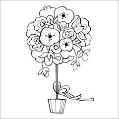 Floral tree with ribbon. Vector illustration.