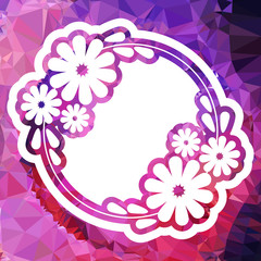 Color mosaic round frame with decorative flowers.Vector clip art.